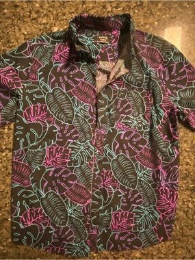 Hurley Black Short Sleeve Tropical Print Shirt - Teal & Purple